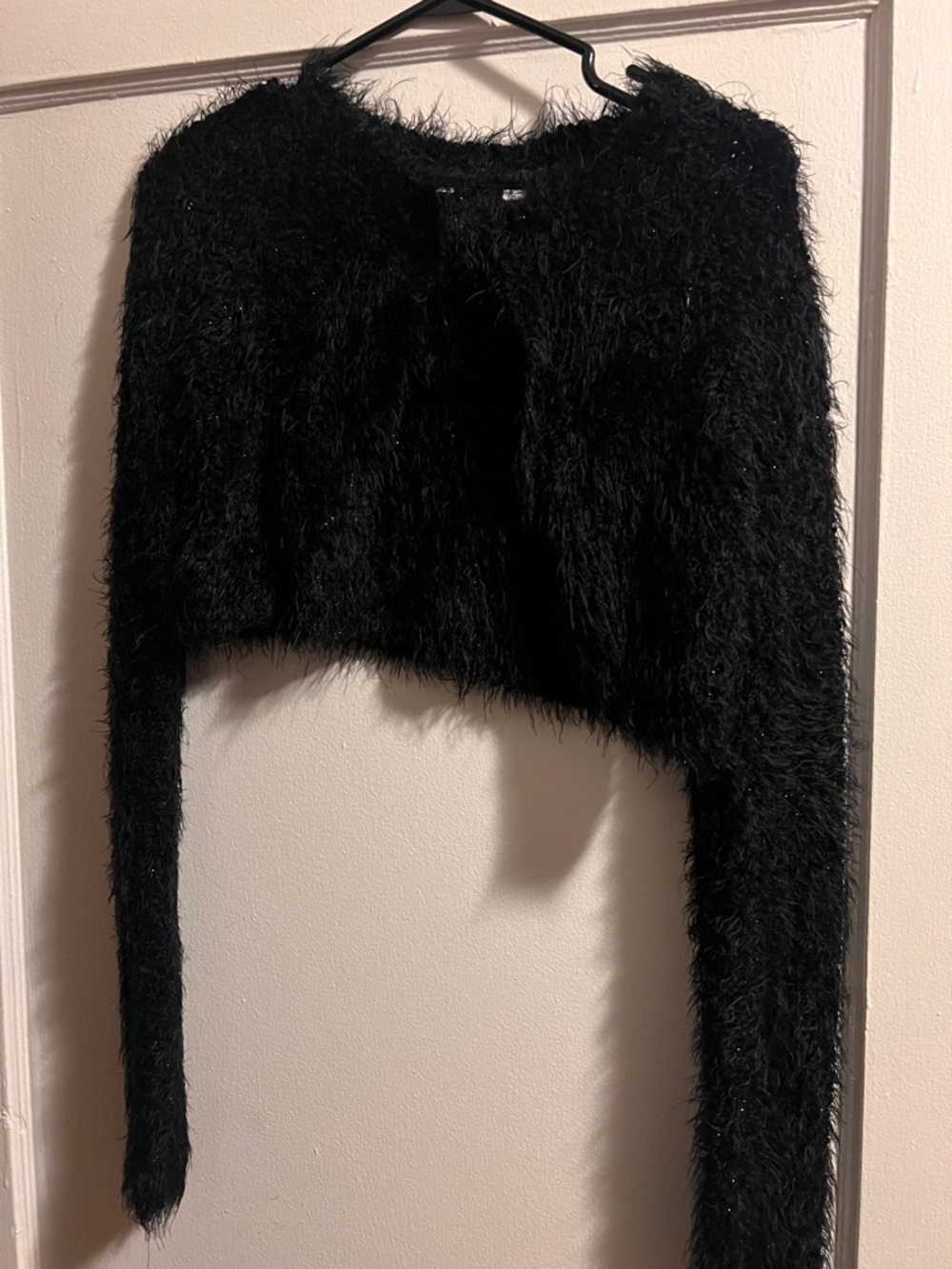 Black Fuzzy Cropped Cardigan